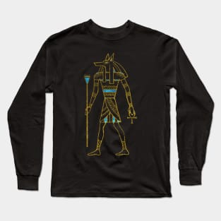 Anubis Egyptian  Gold and blue stained glass Long Sleeve T-Shirt